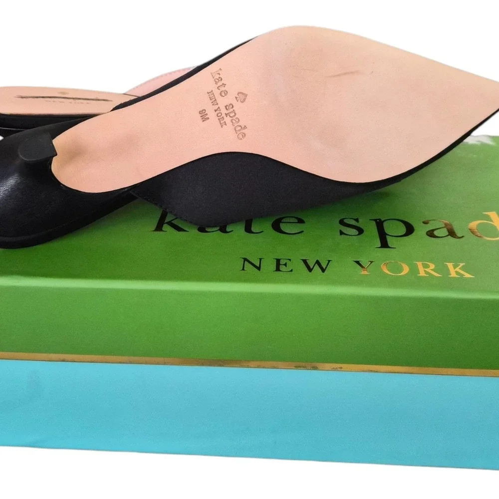 Kate Spade Darlene Satin‎ Mules Black Pointed Toe Size 9 Classic - Picture 7 of 9